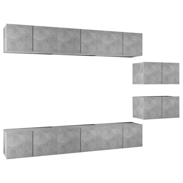 vidaXL Meubles TV 8 pcs Gris b&eacute;ton Bois d'ing&eacute;nierie