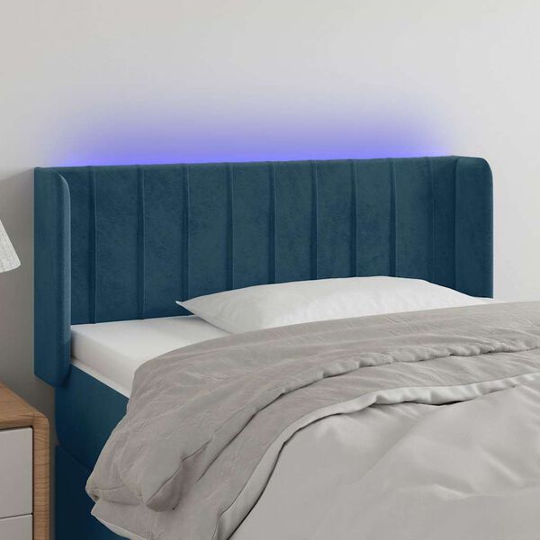 vidaXL T&ecirc;te de lit &agrave; LED Bleu fonc&eacute; 83x16x78/88 cm Velours
