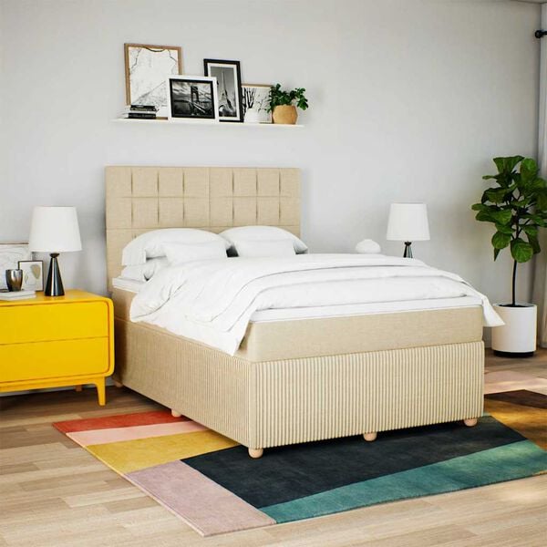 vidaXL Sommier &agrave; lattes de lit avec matelas Cr&egrave;me 140x190 cm Tissu