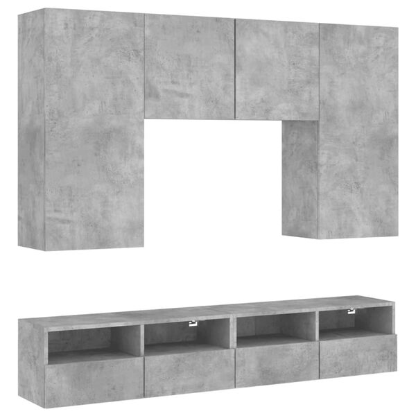 vidaXL Unit&eacute;s murales TV 5 pcs gris b&eacute;ton bois d'ing&eacute;nierie