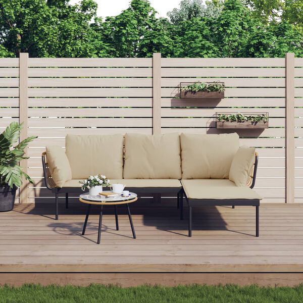 vidaXL Salon de jardin 3 pcs avec coussins beiges résine tressée