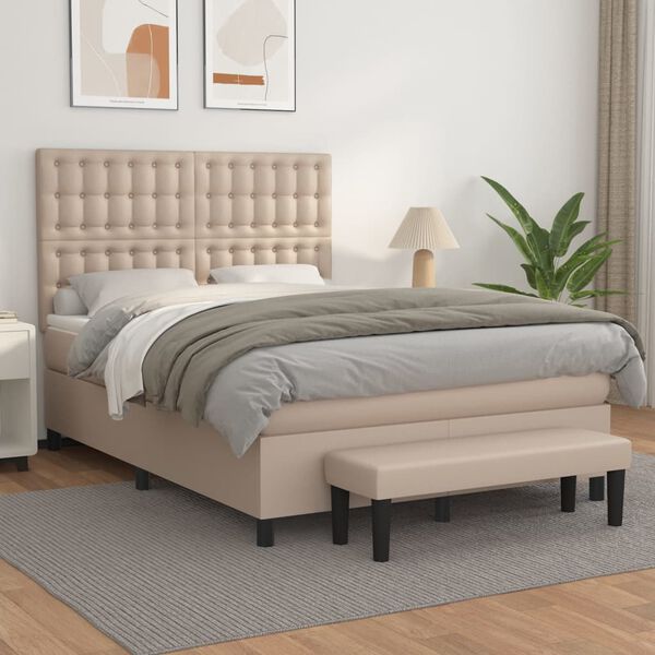vidaXL Sommier &agrave; lattes de lit avec matelas Cappuccino 140x190 cm