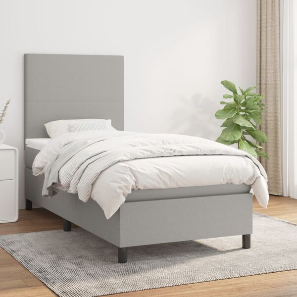 vidaXL Sommier &agrave; lattes de lit avec matelas Gris clair 80x200 cm Tissu
