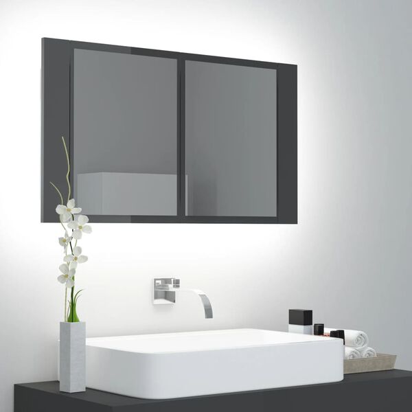 vidaXL Armoire à miroir de bain à LED Gris brillant Acrylique