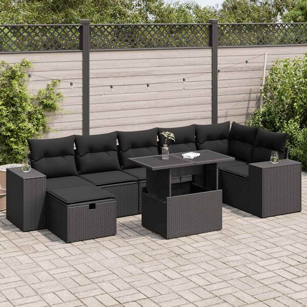 vidaXL Salon de jardin 5 pcs avec coussins noir r&eacute;sine tress&eacute;e