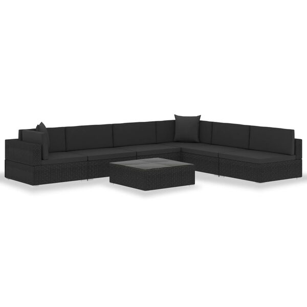 vidaXL Salon de jardin 7 pcs avec coussins Noir Résine tressée
