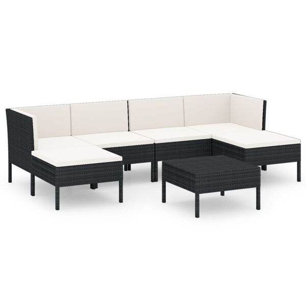 vidaXL Salon de jardin 7 pcs avec coussins R&eacute;sine tress&eacute;e Noir