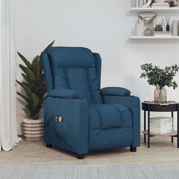 vidaXL Fauteuil &eacute;lectrique de massage Bleu Tissu