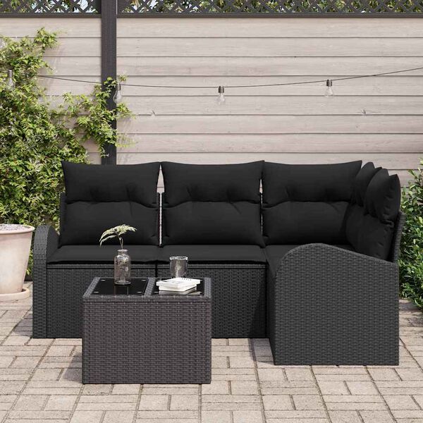 vidaXL Ensemble de canapé de jardin 5 pcs Noir polyrotin