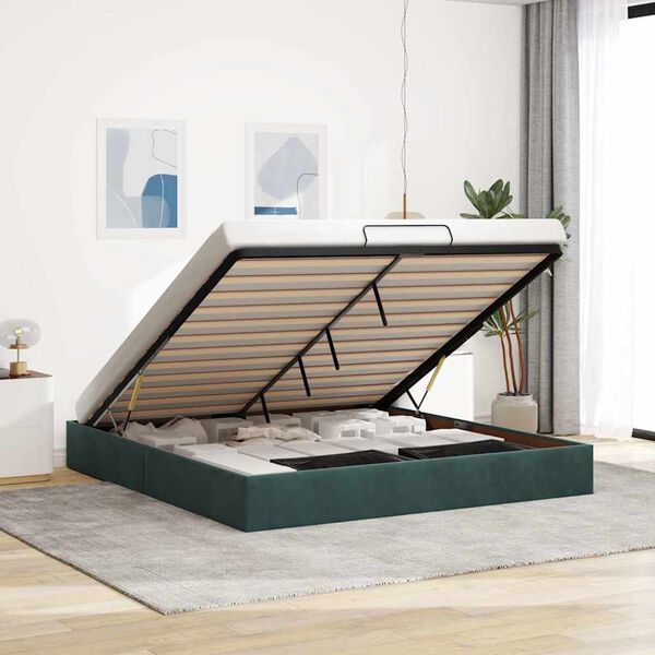 VidaXL Cadre de lit ottoman avec matelas vert foncé 180x200 cm velours