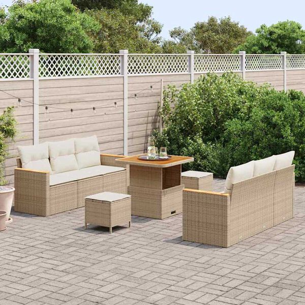 vidaXL Ensemble de canap&eacute; de jardin 11 pcs Beige et cr&egrave;me polyrotin