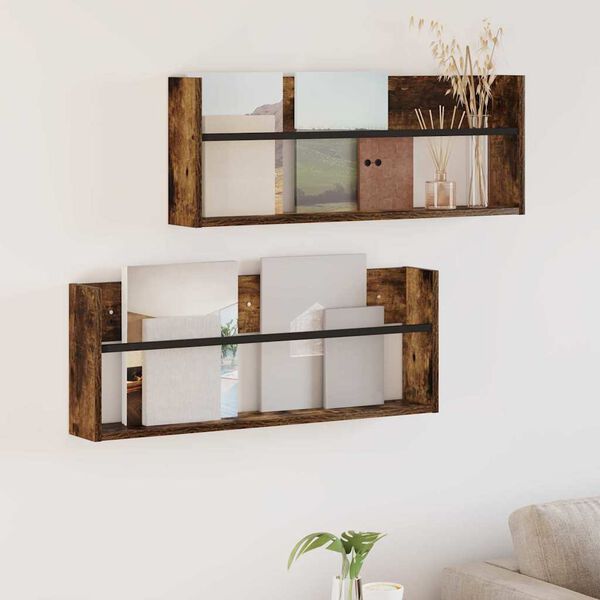 vidaXL &Eacute;tag&egrave;re &agrave; magazines 2 pcs Ch&ecirc;ne fum&eacute; 80 x 12 x 30 cm