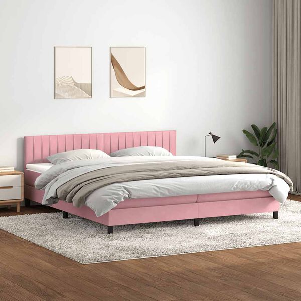 vidaXL Sommier &agrave; lattes de lit avec matelas rose 180x220 cm velours