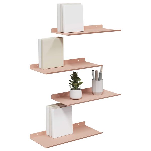 vidaXL &Eacute;tag&egrave;re flottante 4 pcs Rose 40 x 18 x 2,5 cm Acier
