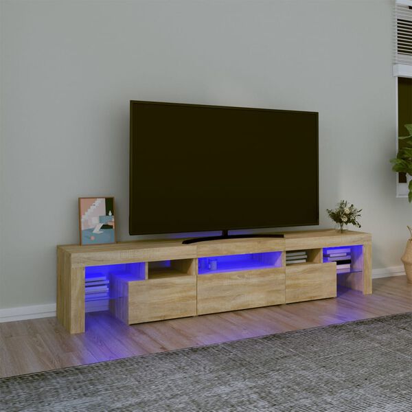 vidaXL Meuble TV avec lumi&egrave;res LED Ch&ecirc;ne sonoma 200x36,5x40 cm