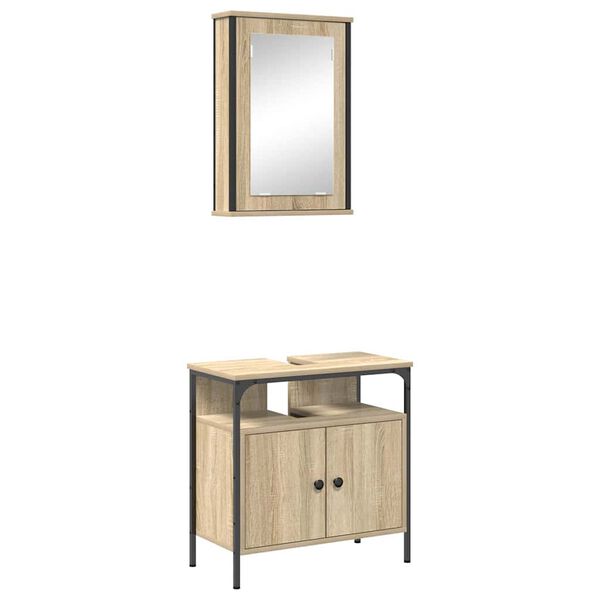 vidaXL Ensemble de mobilier de salle de bain avec &eacute;tag&egrave;re 2 pcs Marron