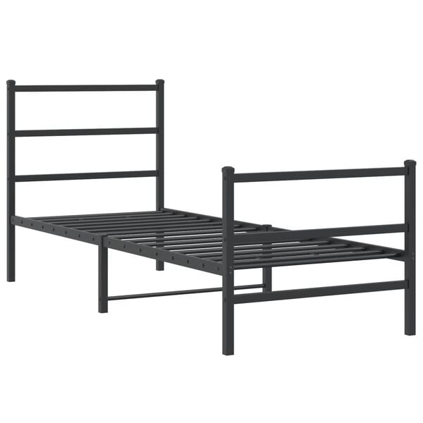 vidaXL Cadre de lit m&eacute;tal sans matelas avec pied de lit noir 75x190 cm