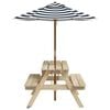 vidaXL Table de pique-nique pour 4 enfants avec parasol bois de sapin