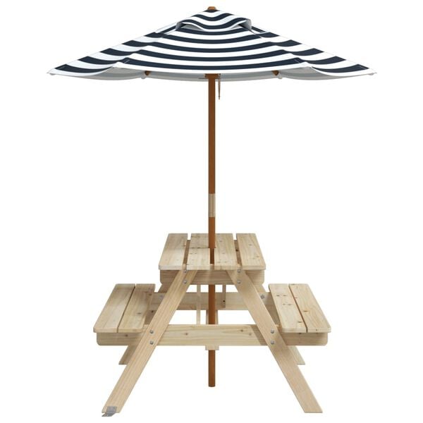 vidaXL Table de pique-nique pour 4 enfants avec parasol bois de sapin
