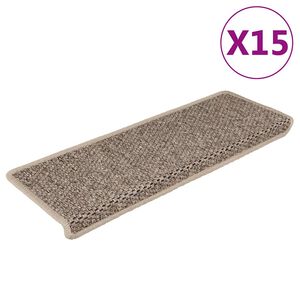 vidaXL Tapis d'escalier autocollants 15 pcs 65x21x4 cm Beige fonc&eacute;