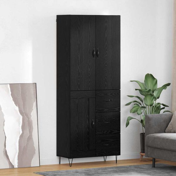 vidaXL Haut Armoire 2 pcs Ch&ecirc;ne noir Bois d'ing&eacute;nierie et verre