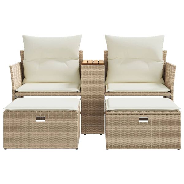 vidaXL Canapé de jardin 2 places avec tabourets beige résine tressée