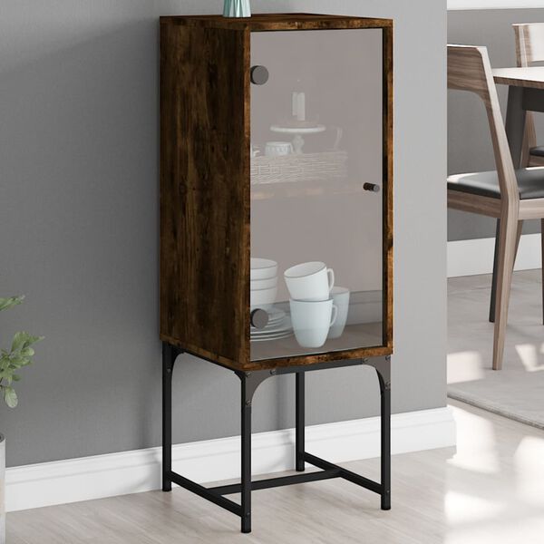vidaXL Armoire lat&eacute;rale avec porte en verre ch&ecirc;ne fum&eacute; 35x37x100 cm