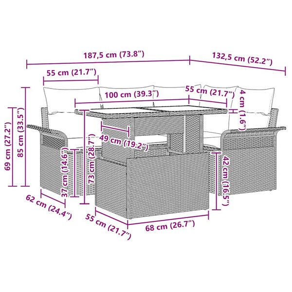 vidaXL Ensemble de canap&eacute; de jardin 5 pcs Beige Poly rotin