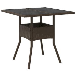 vidaXL Table de jardin avec dessus en verre marron r&eacute;sine tress&eacute;e
