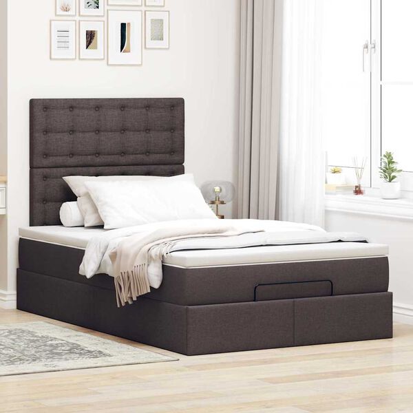 vidaXL Cadre de lit ottoman avec matelas marron fonc&eacute; 120x200 cm tissu