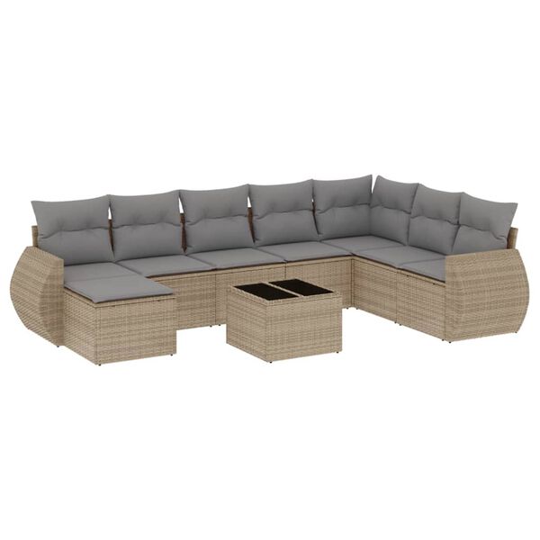 vidaXL Salon de jardin avec coussins 9 pcs beige r&eacute;sine tress&eacute;e