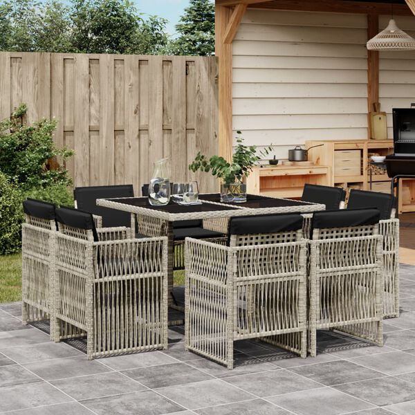 vidaXL Ensemble &agrave; manger de jardin et coussins 9 pcs gris clair rotin