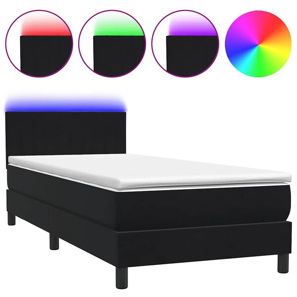 vidaXL Sommier &agrave; lattes de lit avec matelas et LED noir 100x220 cm velours