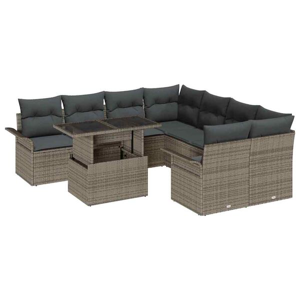 vidaXL Ensemble de canapé de jardin 9 pcs Gris Poly Rattan