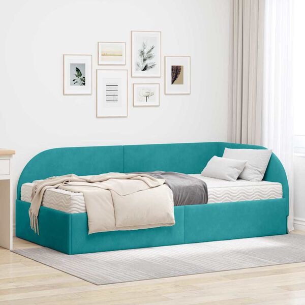 vidaXL Cadre de lit d'angle avec matelas 2 pcs Turquoise Velours