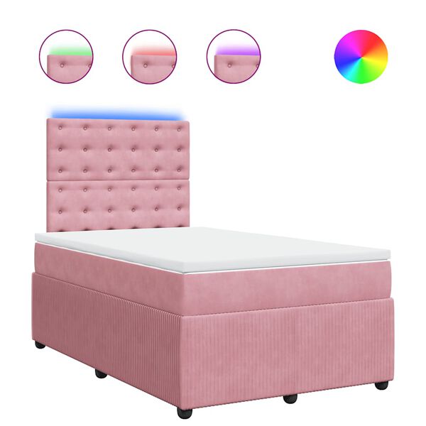 vidaXL Sommier &agrave; lattes de lit avec matelas rose 120x190 cm velours