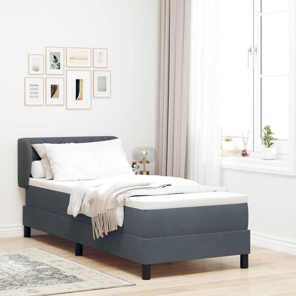 vidaXL Lit &agrave; ressorts avec matelas Gris fonc&eacute; 80 x 200 cm Velours