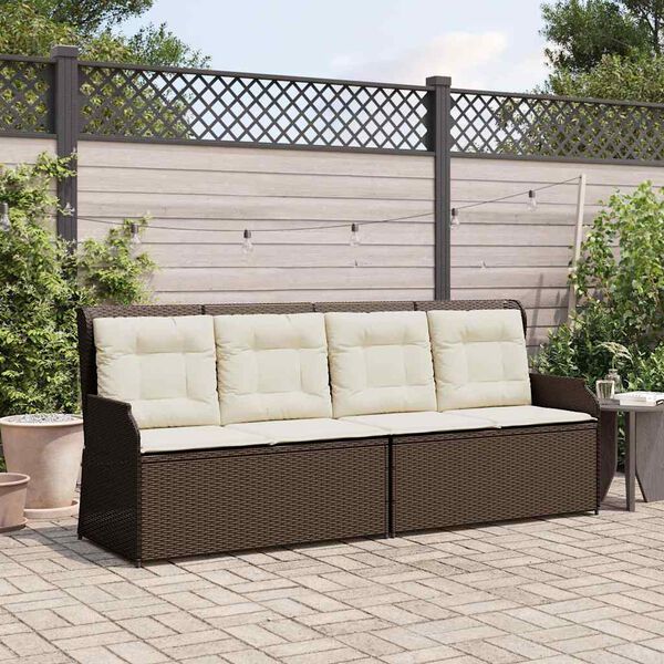 vidaXL Banc inclinable de jardin avec coussins marron r&eacute;sine tress&eacute;e