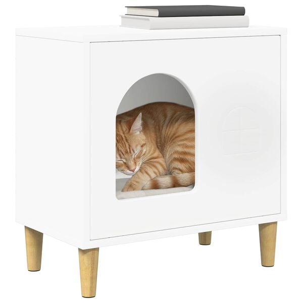 vidaXL Maison pour chat Blanc 51 x 30 x 52 cm Bois d'ing&eacute;nierie