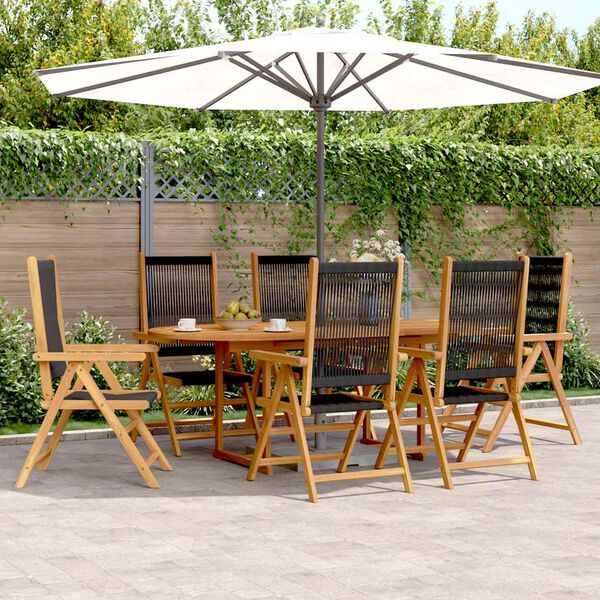 vidaXL Ensemble à Manger de jardin 7pcs noir polypropylène bois massif