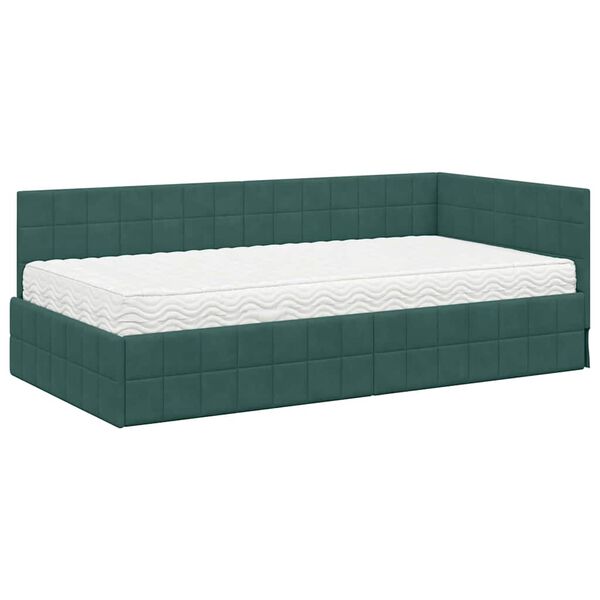 vidaXL Cadre de lit d'angle avec matelas 2 pcs Vert Velours