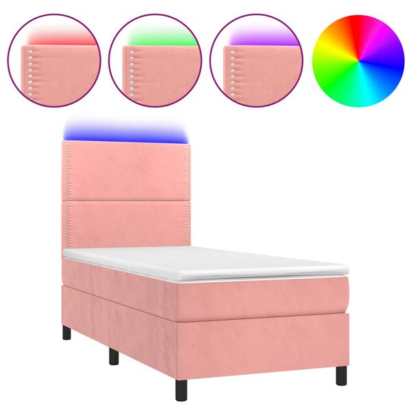vidaXL Sommier &agrave; lattes de lit avec matelas LED Rose 80x200 cm Velours