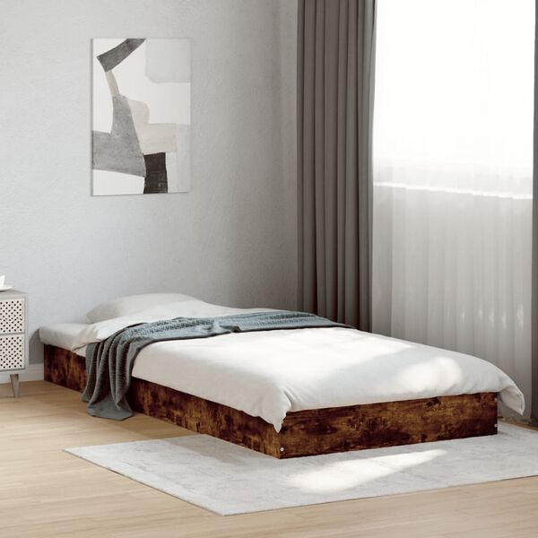 vidaXL Cadre de lit sans matelas ch&ecirc;ne fum&eacute; 75x190cm bois d'ing&eacute;nierie