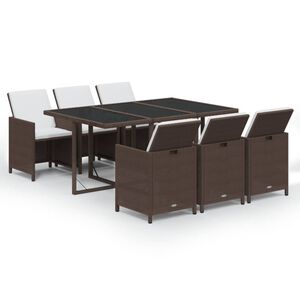 vidaXL Ensemble &agrave; manger de jardin et coussins 7 pcs marron poly rotin