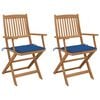vidaXL Chaises pliables de jardin lot de 2 avec coussins Bois d'acacia