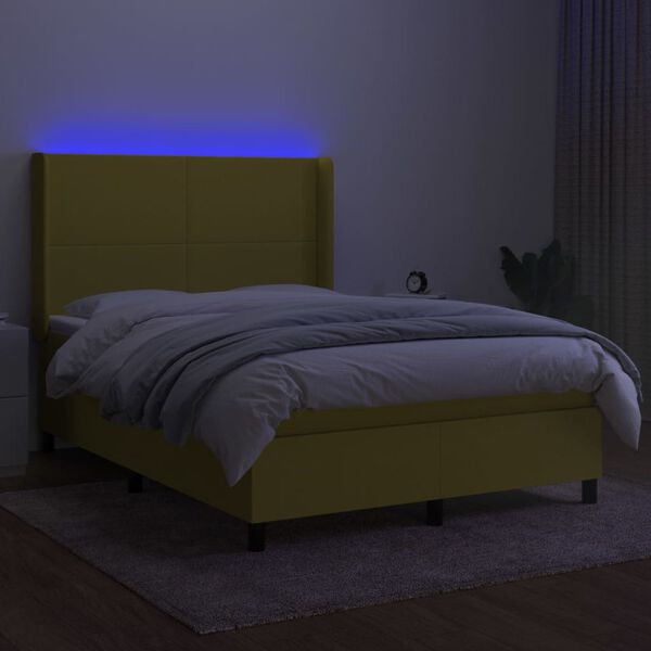 vidaXL Sommier &agrave; lattes de lit matelas et LED Vert 140x190 cm Tissu