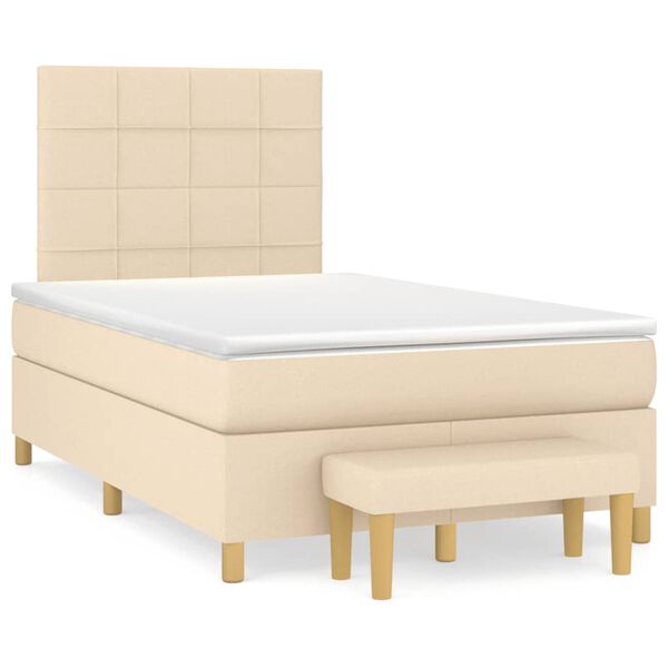 vidaXL Sommier &agrave; lattes de lit avec matelas Cr&egrave;me 120x200 cm Tissu