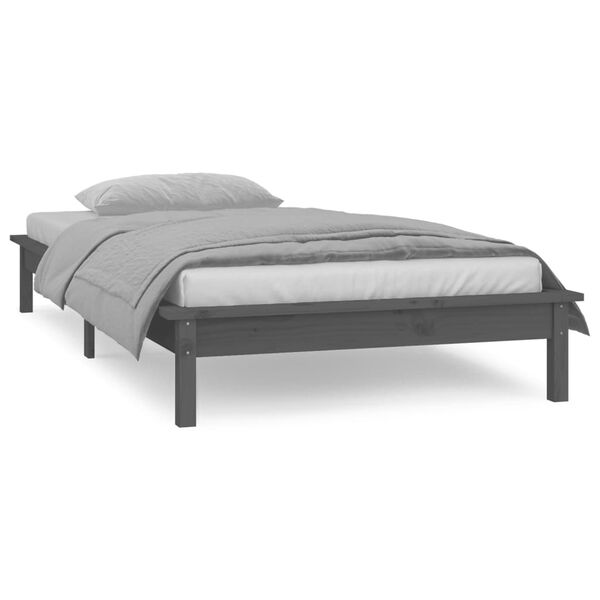 vidaXL Cadre de lit &agrave; LED sans matelas gris 100x200 cm bois massif