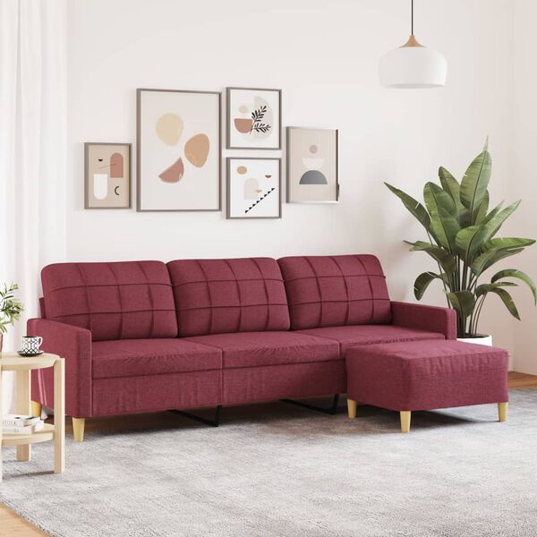 vidaXL Canap&eacute; &agrave; 3 places avec repose-pieds Rouge bordeaux 210 cm Tissu