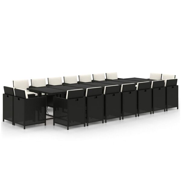 vidaXL Ensemble &agrave; manger de jardin coussins 19 pcs R&eacute;sine tress&eacute;e Noir